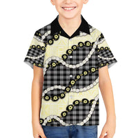 Black Palaka Hawaii Family Matching Short Sleeve Bodycon Dress and Hawaiian Shirt Kukui Nut Pikake Lei Hawaiian Tapa Pattern - Polynesian Pride