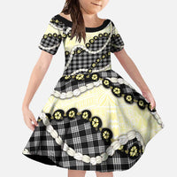 Black Palaka Hawaii Family Matching Summer Maxi Dress and Hawaiian Shirt Kukui Nut Pikake Lei Hawaiian Tapa Pattern LT14 Daughter's Dress Black - Polynesian Pride