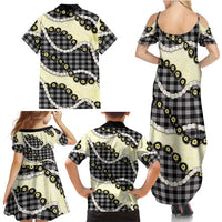Black Palaka Hawaii Family Matching Summer Maxi Dress and Hawaiian Shirt Kukui Nut Pikake Lei Hawaiian Tapa Pattern LT14 - Polynesian Pride