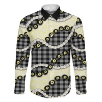 Black Palaka Hawaii Family Matching Summer Maxi Dress and Hawaiian Shirt Kukui Nut Pikake Lei Hawaiian Tapa Pattern LT14 Dad's Shirt - Long Sleeve Black - Polynesian Pride