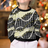 Black Palaka Hawaii Kid Ugly Christmas Sweater Kukui Nut Pikake Lei Hawaiian Tapa Pattern - Polynesian Pride