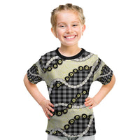 Black Palaka Hawaii Kid T Shirt Kukui Nut Pikake Lei Hawaiian Tapa Pattern - Polynesian Pride