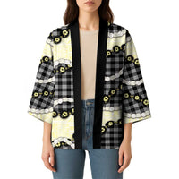 Black Palaka Hawaii Kimono Kukui Nut Pikake Lei Hawaiian Tapa Pattern - Polynesian Pride