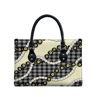 Black Palaka Hawaii Leather Bag Kukui Nut Pikake Lei Hawaiian Tapa Pattern - Polynesian Pride