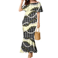 Black Palaka Hawaii Mermaid Dress Kukui Nut Pikake Lei Hawaiian Tapa Pattern - Polynesian Pride