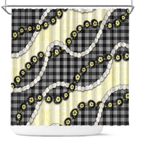 Black Palaka Hawaii Shower Curtain Kukui Nut Pikake Lei Hawaiian Tapa Pattern - Polynesian Pride