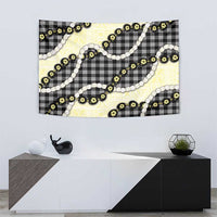 Black Palaka Hawaii Tapestry Kukui Nut Pikake Lei Hawaiian Tapa Pattern - Polynesian Pride