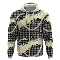 Black Palaka Hawaii Zip Hoodie Kukui Nut Pikake Lei Hawaiian Tapa Pattern - Polynesian Pride