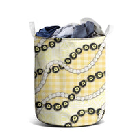 Yellow Palaka Hawaii Laundry Basket Kukui Nut Pikake Lei Hawaiian Tapa Pattern - Polynesian Pride