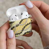 Yellow Palaka Hawaii AirPods Case Kukui Nut Pikake Lei Hawaiian Tapa Pattern - Polynesian Pride