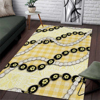 Yellow Palaka Hawaii Area Rug Kukui Nut Pikake Lei Hawaiian Tapa Pattern - Polynesian Pride