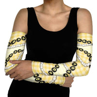 Yellow Palaka Hawaii Arm Sleeves Kukui Nut Pikake Lei Hawaiian Tapa Pattern - Polynesian Pride