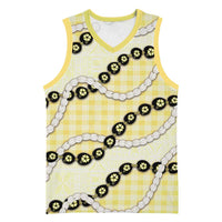 Yellow Palaka Hawaii Basketball Jersey Kukui Nut Pikake Lei Hawaiian Tapa Pattern - Polynesian Pride