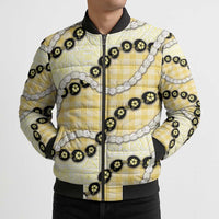 Yellow Palaka Hawaii Bomber Puffer Jacket Kukui Nut Pikake Lei Hawaiian Tapa Pattern - Polynesian Pride