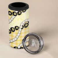 Yellow Palaka Hawaii 4 in 1 Can Cooler Tumbler Kukui Nut Pikake Lei Hawaiian Tapa Pattern - Polynesian Pride