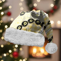 Yellow Palaka Hawaii Christmas Santa Hat Kukui Nut Pikake Lei Hawaiian Tapa Pattern - Polynesian Pride