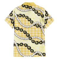 Yellow Palaka Hawaii Family Matching Off The Shoulder Long Sleeve Dress and Hawaiian Shirt Kukui Nut Pikake Lei Hawaiian Tapa Pattern LT14 - Polynesian Pride