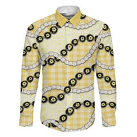 Yellow Palaka Hawaii Family Matching Off The Shoulder Long Sleeve Dress and Hawaiian Shirt Kukui Nut Pikake Lei Hawaiian Tapa Pattern LT14 Dad's Shirt - Long Sleeve Yellow - Polynesian Pride