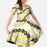 Yellow Palaka Hawaii Family Matching Puletasi and Hawaiian Shirt Kukui Nut Pikake Lei Hawaiian Tapa Pattern LT14 Daughter's Dress Yellow - Polynesian Pride