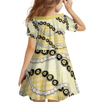 Yellow Palaka Hawaii Family Matching Short Sleeve Bodycon Dress and Hawaiian Shirt Kukui Nut Pikake Lei Hawaiian Tapa Pattern - Polynesian Pride