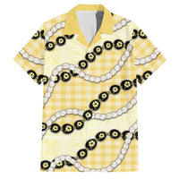 Yellow Palaka Hawaii Family Matching Short Sleeve Bodycon Dress and Hawaiian Shirt Kukui Nut Pikake Lei Hawaiian Tapa Pattern - Polynesian Pride