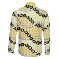 Yellow Palaka Hawaii Family Matching Short Sleeve Bodycon Dress and Hawaiian Shirt Kukui Nut Pikake Lei Hawaiian Tapa Pattern - Polynesian Pride