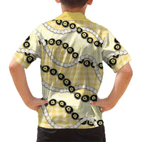 Yellow Palaka Hawaii Family Matching Summer Maxi Dress and Hawaiian Shirt Kukui Nut Pikake Lei Hawaiian Tapa Pattern - Polynesian Pride