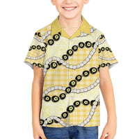 Yellow Palaka Hawaii Kid Hawaiian Shirt Kukui Nut Pikake Lei Hawaiian Tapa Pattern - Polynesian Pride
