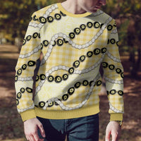 Yellow Palaka Hawaii Ugly Christmas Sweater Kukui Nut Pikake Lei Hawaiian Tapa Pattern - Polynesian Pride