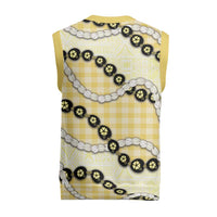 Yellow Palaka Hawaii Christmas Knitted V-Neck Vest Kukui Nut Pikake Lei Hawaiian Tapa Pattern - Polynesian Pride