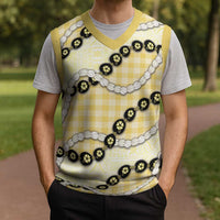 Yellow Palaka Hawaii Christmas Knitted V-Neck Vest Kukui Nut Pikake Lei Hawaiian Tapa Pattern - Polynesian Pride