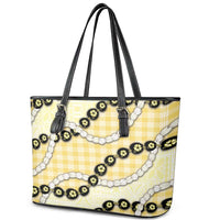 Yellow Palaka Hawaii Leather Tote Bag Kukui Nut Pikake Lei Hawaiian Tapa Pattern - Polynesian Pride