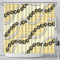 Yellow Palaka Hawaii Shower Curtain Kukui Nut Pikake Lei Hawaiian Tapa Pattern - Polynesian Pride