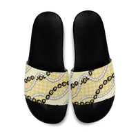 Yellow Palaka Hawaii Slide Sandals Kukui Nut Pikake Lei Hawaiian Tapa Pattern - Polynesian Pride