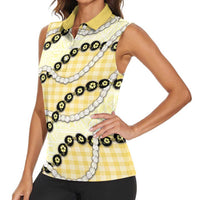 Yellow Palaka Hawaii Women Sleeveless Polo Shirt Kukui Nut Pikake Lei Hawaiian Tapa Pattern - Polynesian Pride