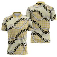 Yellow Palaka Hawaii Zipper Polo Shirt Kukui Nut Pikake Lei Hawaiian Tapa Pattern - Polynesian Pride