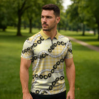 Yellow Palaka Hawaii Zipper Polo Shirt Kukui Nut Pikake Lei Hawaiian Tapa Pattern - Polynesian Pride