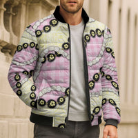 Pink Palaka Hawaii Bomber Puffer Jacket Kukui Nut Pikake Lei Hawaiian Tapa Pattern - Polynesian Pride