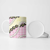 Pink Palaka Hawaii Ceramic Mug Kukui Nut Pikake Lei Hawaiian Tapa Pattern - Polynesian Pride