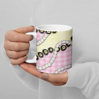 Pink Palaka Hawaii Ceramic Mug Kukui Nut Pikake Lei Hawaiian Tapa Pattern - Polynesian Pride