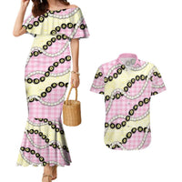 Pink Palaka Hawaii Couples Matching Mermaid Dress and Hawaiian Shirt Kukui Nut Pikake Lei Hawaiian Tapa Pattern LT14 Pink - Polynesian Pride