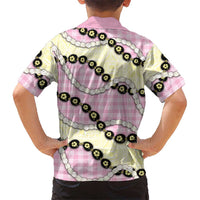Pink Palaka Hawaii Family Matching Long Sleeve Bodycon Dress and Hawaiian Shirt Kukui Nut Pikake Lei Hawaiian Tapa Pattern LT14 - Polynesian Pride