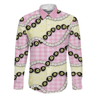 Pink Palaka Hawaii Family Matching Long Sleeve Bodycon Dress and Hawaiian Shirt Kukui Nut Pikake Lei Hawaiian Tapa Pattern LT14 Dad's Shirt - Long Sleeve Pink - Polynesian Pride