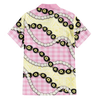 Pink Palaka Hawaii Family Matching Off Shoulder Maxi Dress and Hawaiian Shirt Kukui Nut Pikake Lei Hawaiian Tapa Pattern - Polynesian Pride