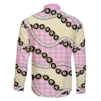 Pink Palaka Hawaii Family Matching Off Shoulder Maxi Dress and Hawaiian Shirt Kukui Nut Pikake Lei Hawaiian Tapa Pattern - Polynesian Pride