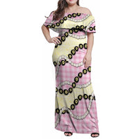 Pink Palaka Hawaii Family Matching Off Shoulder Maxi Dress and Hawaiian Shirt Kukui Nut Pikake Lei Hawaiian Tapa Pattern - Polynesian Pride