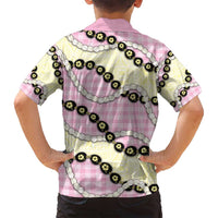 Pink Palaka Hawaii Family Matching Off Shoulder Short Dress and Hawaiian Shirt Kukui Nut Pikake Lei Hawaiian Tapa Pattern - Polynesian Pride