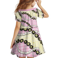 Pink Palaka Hawaii Family Matching Short Sleeve Bodycon Dress and Hawaiian Shirt Kukui Nut Pikake Lei Hawaiian Tapa Pattern - Polynesian Pride