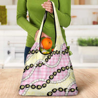 Pink Palaka Hawaii Grocery Bag Kukui Nut Pikake Lei Hawaiian Tapa Pattern - Polynesian Pride