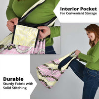 Pink Palaka Hawaii Grocery Bag Kukui Nut Pikake Lei Hawaiian Tapa Pattern - Polynesian Pride